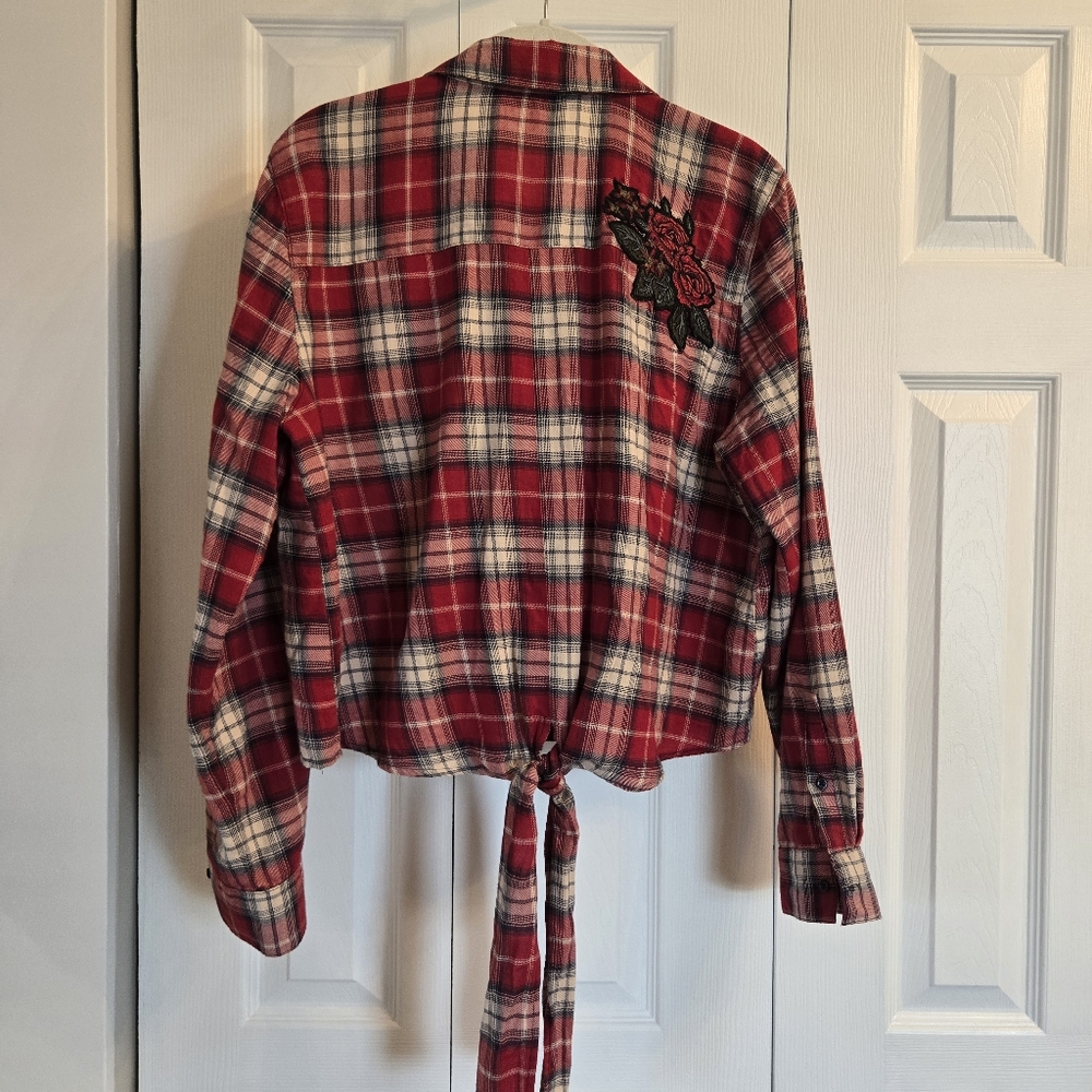 Zara Basic Denim Cropped Plaid Button-Up Shirt W/… - image 5